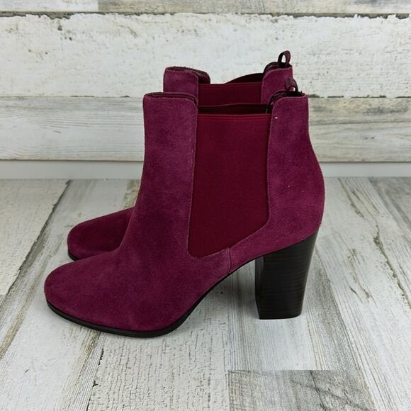 Michael Kors Lottie Women’s 10 Berry Suede Block Heel Ankle Boots New pull on - Picture 5 of 12